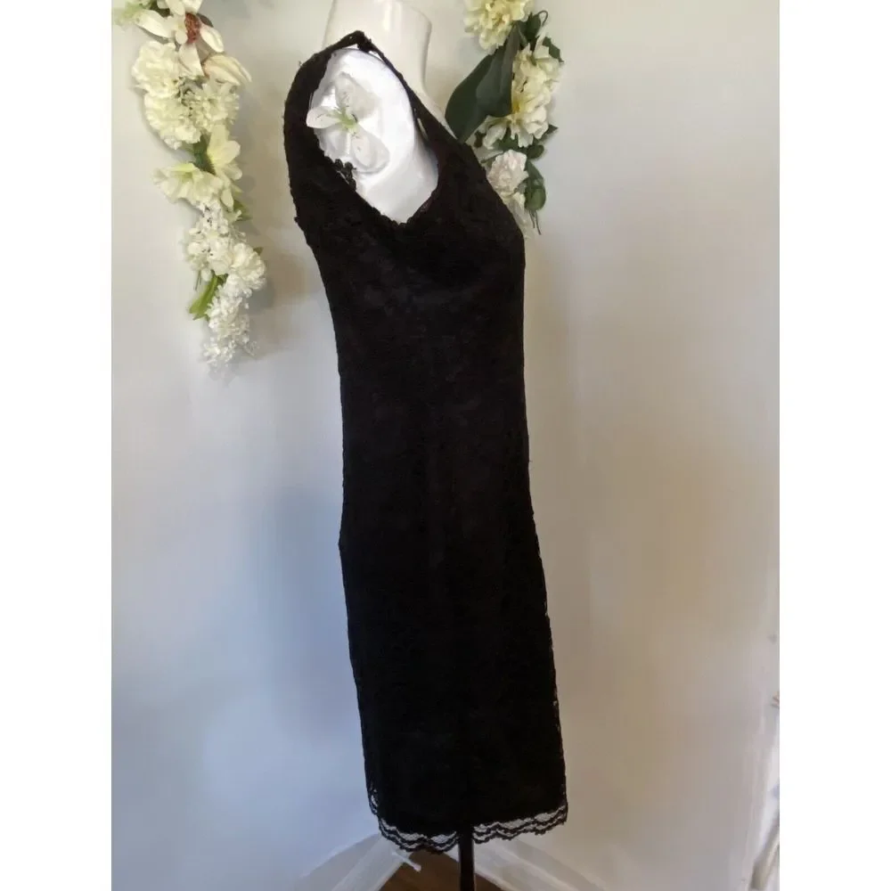 Vintage 1980's Expo Nite Black Lace Sexy Midi Sheath‎ Dress Size 12 Pin Up EUC